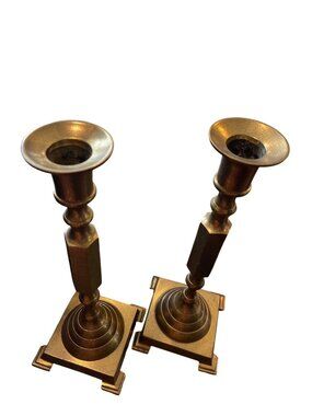 VTG Solid Brass pair of candle stick holders sz 10"x3" SKU 9988